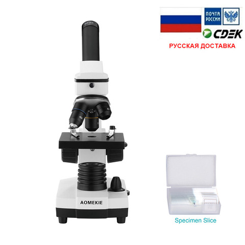 AOMEKIE-Microscope biologique professionnel 64X-640X, monoculaire, LED haut et bas pour étudiants et l'éducation des enfants avec diapositives ► Photo 1/6