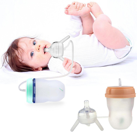 Bouteille d'alimentation en Silicone pour bébé, 250ML, sans BPA, avec paille longue et mamelon séparé ► Photo 1/6