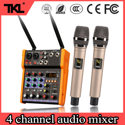 Mélangeur audio bluetooth TKL 4 canaux avec microphone sans fil UHF entrée USB MP3 48V alimentation fantôme mélangeur audio numérique ► Photo 1/6