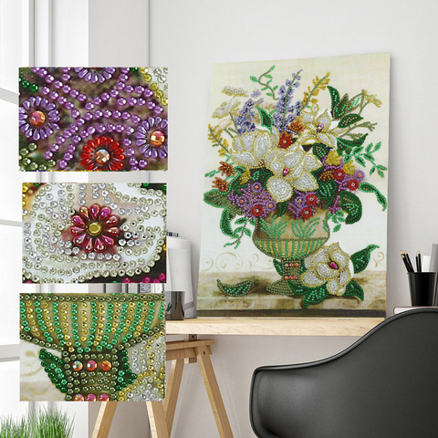 Peinture de diamant 5D avec Vase à fleurs, Kits de broderie partielle en point de croix, perceuse de forme spéciale ► Photo 1/6