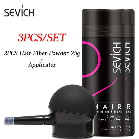 Sevich 3 – poudre de Fibers capillaires pièces/ensemble kératine, 2 pièces, 25g, Spray + buse, applicateur, produits contre la perte de cheveux ► Photo 1/6