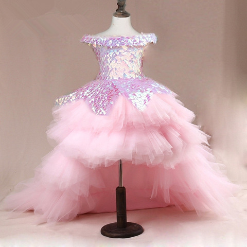 Robe à fleurs pour filles, robes de demoiselle d'honneur, Tutu rose à paillettes, vêtements de fête Boutique, frocs élégants ► Photo 1/1