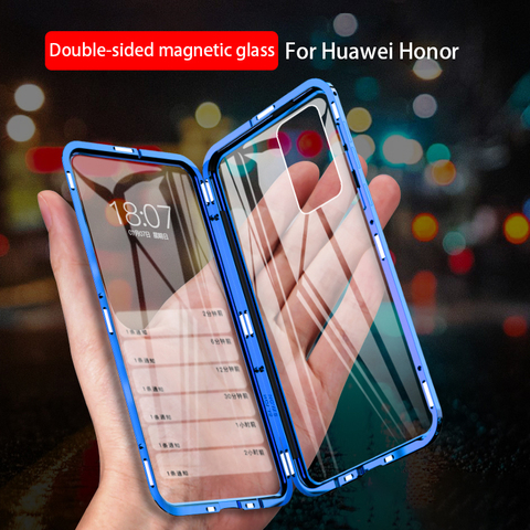 Boîtier en verre Double face magnétique en métal pour Huawei P30 P20 P40 Mate 40 30 20 Pro Honor 20 Lite 8X 9X Y9 Prime P Smart 2022 couverture ► Photo 1/6