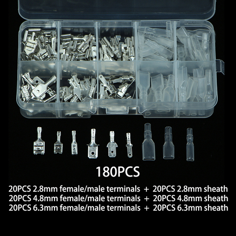 Connecteur de fil électrique en boîte, bornes à sertir électriques 120/180/2.8mm, pelle mâle femelle, Kit de manches isolantes automatiques, 4.8/6.3 pièces ► Photo 1/5