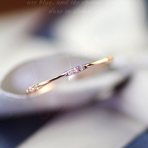 Bague Fine Simple en Zircon pour Couple, minimaliste, classique, pour femmes, amoureux du Zircon cubique, couleur or/argent, bijoux de mariage ► Photo 1/5