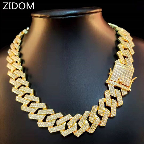 Collier chaîne Hip Hop pour hommes, 20mm, serti de strass, losange glacé, bling, chaînes cubaines, bijoux à la mode ► Photo 1/6