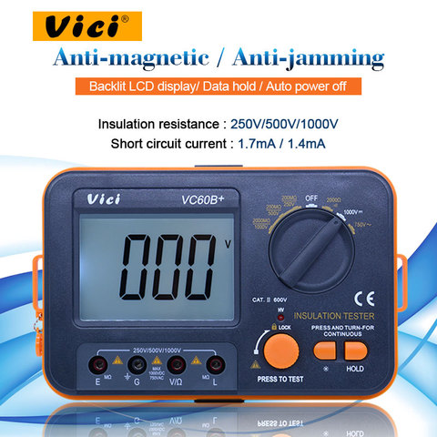 Vici VC60B-testeur de résistance à l'isolation numérique, testeur de megohmmètre, voltmètre, DVM 1000V 2G avec rétro-éclairage, VC60B ► Photo 1/6