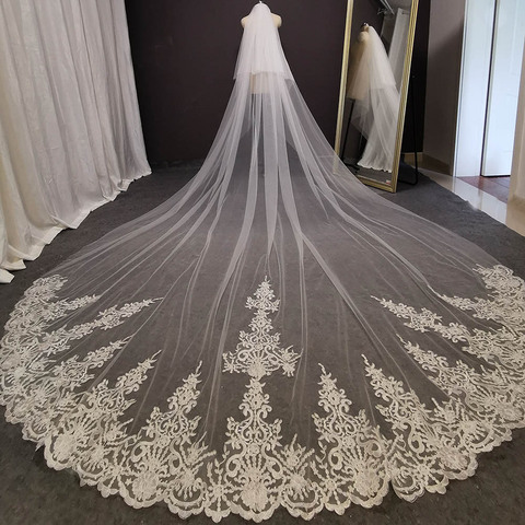 Voile de mariée en dentelle Long 2 T, 4 mètres, avec peigne, fard à joues, accessoires de mariage, en Photos réelles ► Photo 1/6