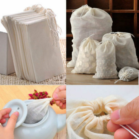 10/50/100Pc 8x10 nouveaux sacs réutilisables de cordon de mousseline de coton pour le thé d'herbes de savon ► Photo 1/6