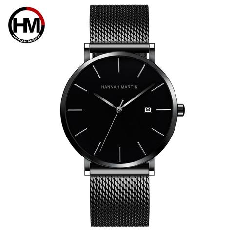 Montre à Quartz en acier inoxydable pour hommes, Design bauaus classique, bleu foncé, japon, étanche, Ultra mince, calendrier d'affaires, à la mode ► Photo 1/6