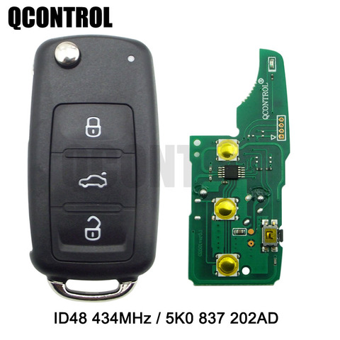 QCONTROL 3 – clé télécommande BTCar 433 MHz, pour VW/VOLKSWAGEN coccinelle/Caddy/Eos/Golf/Jetta/Polo/Scirocco/Tiguan/Touran/UP 5K0 837 202 AD ► Photo 1/3