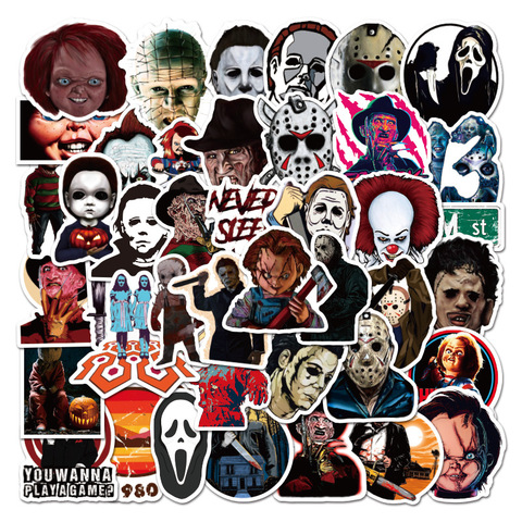 Autocollant d'horreur Michael Myers, étiquette Scrapbooking, en PVC, imperméable, pour Skateboard, bagage, ordinateur portable, Halloween, 50 pièces/ensemble ► Photo 1/5