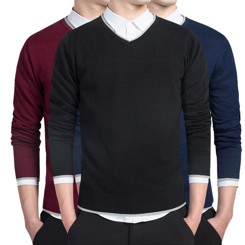 Pull en coton à manches longues pour homme, couleur unie, col en v, ample, Fitness, tricot, vêtements, 3XL ► Photo 1/6