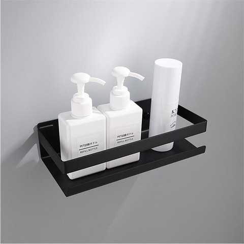 Étagère de salle de bain en acier inoxydable, support de douche d'angle carré, étagère de douche de bain sans clous, support de rangement noir/Nickel ► Photo 1/6