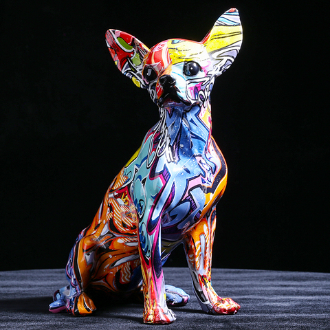 Statue de chien Chihuahua de couleur créative, ornements simples de salon, maison, bureau, sculpture en résine, décorations de magasin d'artisanat ► Photo 1/6