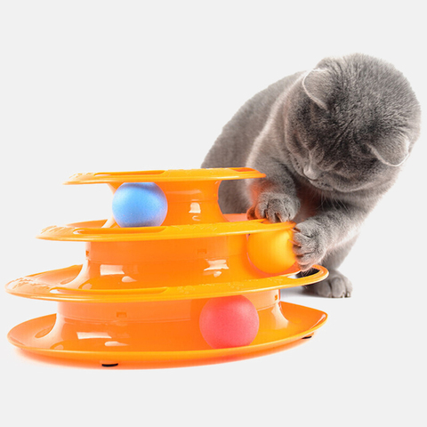 Jouet chat pour animaux de compagnie à trois niveaux | Tour pistes disque chat Intelligence, Amusement triple disque jouets chat, balle entraînement, plaque de divertissement chaton ► Photo 1/6