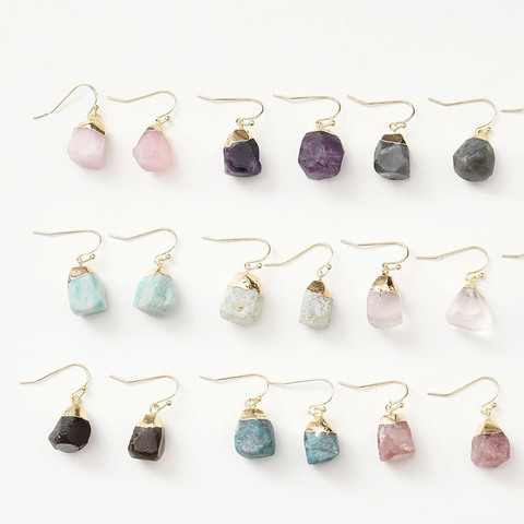 Boucles d'oreilles en Quartz pour femmes, petites pépites de guérison, améthystes naturelles, cristal Rose, Labradorite, pierre d'amazonite ► Photo 1/6