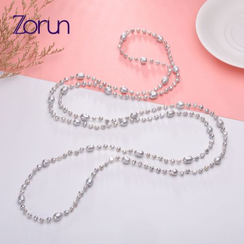 Zorun – chaîne de pull avec perles baroques naturelles d'eau douce, collier Long pour femmes, 80cm/120cm/160cm, nouveau Design ► Photo 1/6