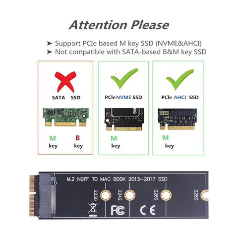 Carte d'adaptation NGFF PCIe AHCI SSD M2, pour MACBOOK Air 2013 2014 2015 A1465 A1466 Pro A1398 A1502 A1419 2017 – 2230 ► Photo 1/6