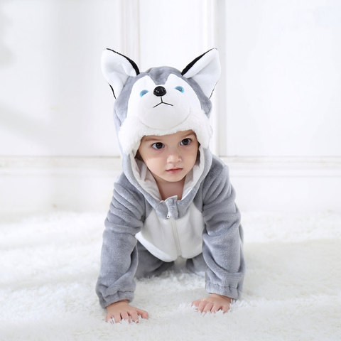 Umorden bébé Husky chien Costume Kigurumi dessin animé animaux barboteuses infantile enfant en bas âge combinaison flanelle Halloween déguisement ► Photo 1/6