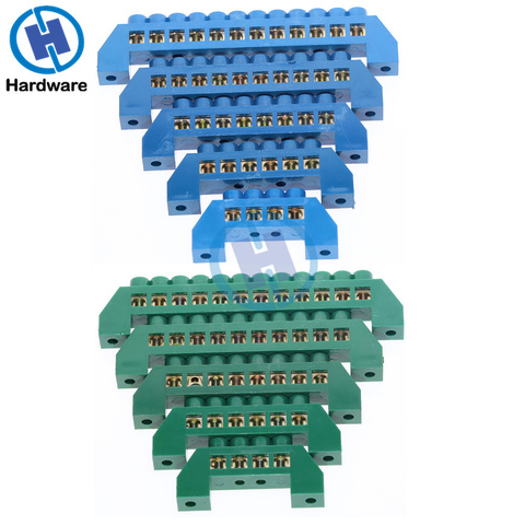 Bornier à vis en laiton Din Rail vert et bleu 1 pièce, terre et bloc neutre, 4 broches, 6 broches, 8 broches, 10 broches, 12 broches ► Photo 1/6