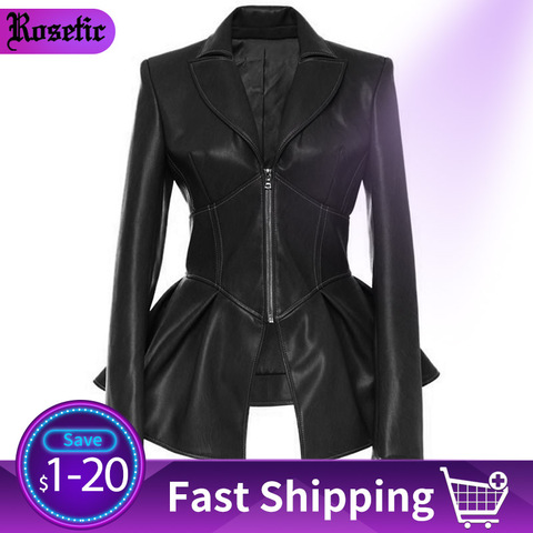 Rosetique veste femme noir gothique Faux cuir PU veste femme hiver printemps moto veste noir Faux cuir gothique manteaux ► Photo 1/6