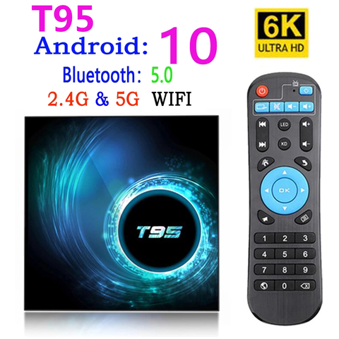 Boîte de télévision intelligente d'origine T95 Android 10 2.4G et 5G Wifi pour Youtube HD 6K Android boîte de télévision Google Assistant vocal Pk H96 Max décodeur ► Photo 1/6