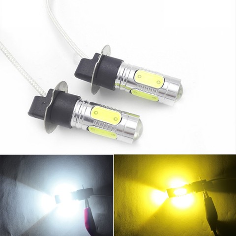 NHAUTP – ampoules antibrouillard H3 pour voiture, 2 pièces, LED COB, 7.5W, DRL, haute puissance, blanc, jaune, 12V ► Photo 1/6