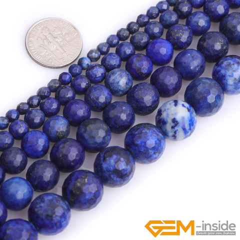 Pierres naturelles Lapis-Lazuli bleues, perles rondes à facettes pour la fabrication de bijoux, collier 15 pouces, Bracelet à bricoler soi-même ► Photo 1/6
