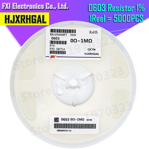 5000 PIÈCES 0603 Résistance SMD Précision 1% 0 ohm ~ 10M ohm 1K 2.2K 10K 100K 0 1 10 100 150 220 330 ohm 1R 10R 100R 150R 220R 330R ► Photo 1/3