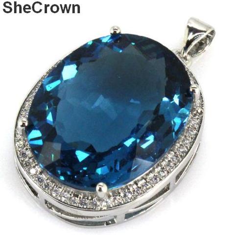 34x21mm Big Ova 22x18mm ensemble de bijoux créé topaze bleu londres Zircon cubique pour dames datant pendentif en argent accrocheur ► Photo 1/2