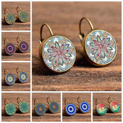 FSUNION Boho fleur boucles d'oreilles goutte pour les femmes Vintage Bijoux motif géométrique boucles d'oreilles rondes Bijoux boucles d'oreilles bohême ► Photo 1/6