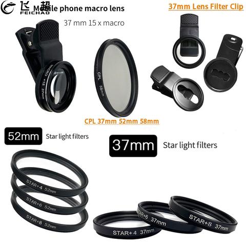 Jeu de filtres d'objectif de caméra Macro 15X 20X 37mm pour téléphone portable Clip 52mm 58mm pour caméra SLR 4x 6x 8x UV Star Line CPL verre optique ► Photo 1/6