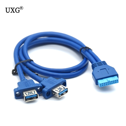 Panneau de fixation à vis double Port USB 3.0, 2 pièces pour carte mère, câbles 20 broches de 30cm 50cm 80cm ► Photo 1/3