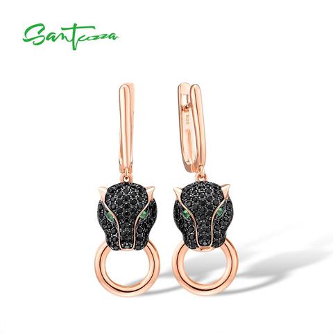 SANTUZZA – boucles d'oreilles pour femmes, en argent pur 925, spinelle noire, léopard, panthère, goutte, tendance, fête, bijoux fins ► Photo 1/6