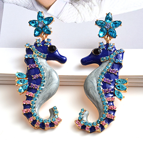 Boucles d'oreilles longues en forme de hippocampe, nouveau design, accessoires de bijouterie en métal, cristaux huilés, gouttes, de haute qualité, mode, accessoires pour femmes ► Photo 1/6