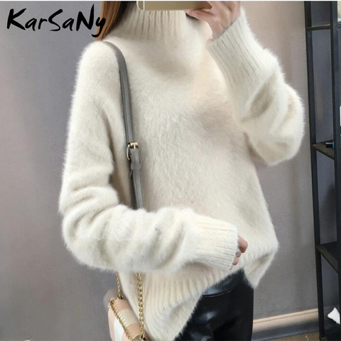 KarSaNy – Pull épais en cachemire de vison pour Femme, blanc, ample, tricoté, pelucheux, hiver ► Photo 1/6