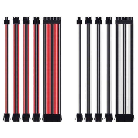 18AWG AT X Kit de câble à manchon d'extension ATX24Pin/EPS 4 + 4Pin/PCI-E 8Pin/PCI-E 6Pin femelle à mâle rallonge d'alimentation ► Photo 1/6