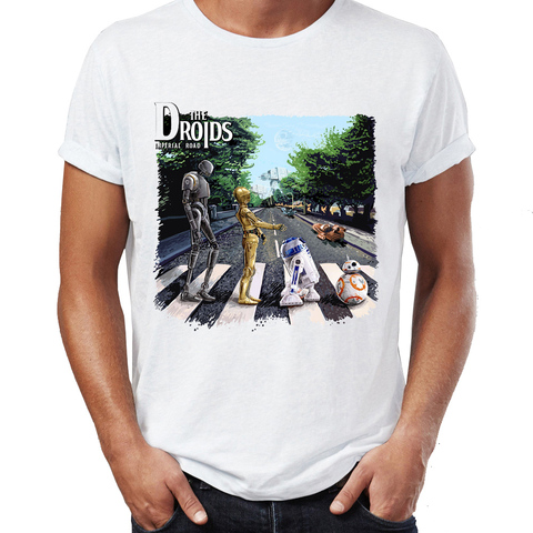 Flambant neuf hommes t-shirts 100% coton Driod route impériale Abby Road R2D2 C3PO jeu impressionnant illustration impression t-shirts surdimensionné t-shirt ► Photo 1/6