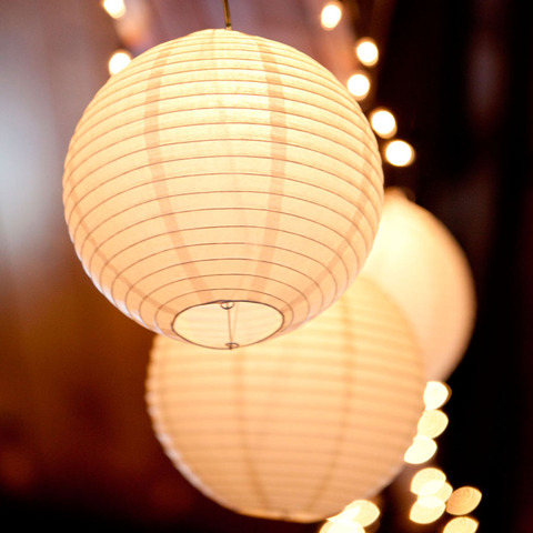 Lanterne blanche chaude à lumière LED, boules de papier chinoises, pour décoration de fête de mariage, 6, 8, 10, 12, 14, 16 pouces, 10 pièces/lot ► Photo 1/6