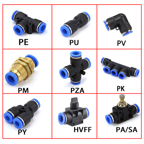 Raccords pneumatiques rapides pour tuyaux et tuyaux en plastique PY/PU/PV/PE/HVFF/SA, poussée directe, 4 à 12mm/ PK ► Photo 1/6