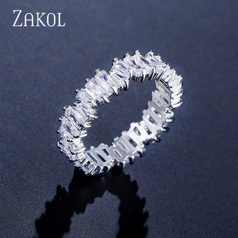 ZAKOL – Anneaux multicolore en zircon pour femme, bague cubique avec des pierres pour mariage, bijou de charme AAA, luxueuse et tendance, en forme de T, breloque, accessoire de fête, FSRP252 ► Photo 1/6