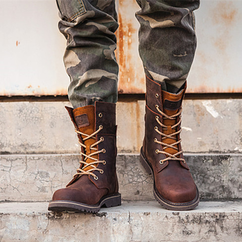 Chaussures de randonnée en cuir imperméables pour hommes, bottes de chasse, de Combat tactique dans le désert, de travail, de l'armée, montantes ► Photo 1/6