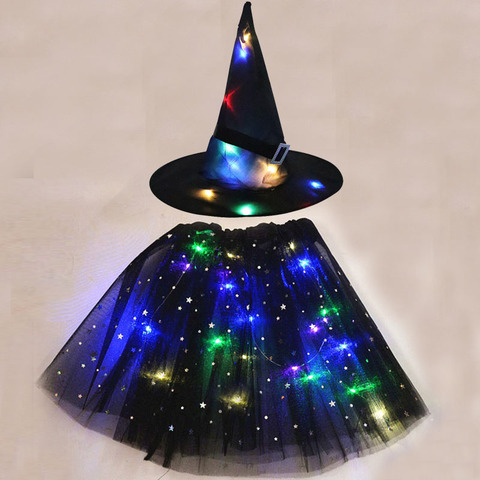 Lumières LED scintillantes chapeau de sorcière avec jupe, Costume d'halloween pour femmes, enfants filles, accessoires de Cosplay, fête de noël et nouvel an ► Photo 1/6