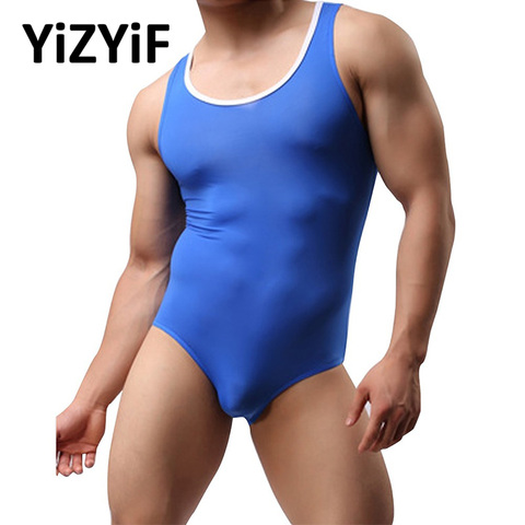 Maillot de bain une pièce pour hommes, Mankini, string, sous-vêtements, sangle Jockstrap, extensible, coupe haute, lutte, Singlet, leotard ► Photo 1/6