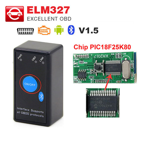 ELM327 V1.5 avec puce PIC18F25K80 MINI ELM 327 Bluetooth V1.5 OBD2/OBDII lecteur de code pour Scanner automatique de diagnostic de voiture Android 12V ► Photo 1/6