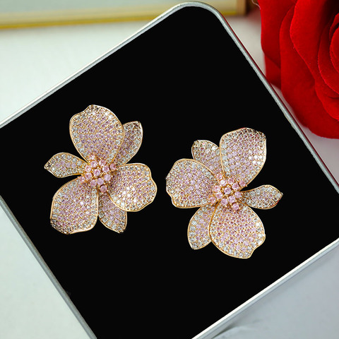 Boucles d'oreilles en zircone cubique couleur or, tendance, grande fleur, pour femmes ► Photo 1/6