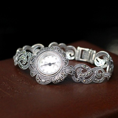 S925 pur argent raffiné Thai femmes esthétique tempérament type bracelet montres ► Photo 1/1