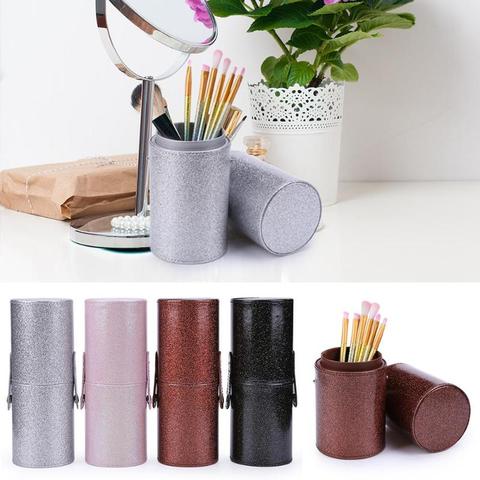 Pinceaux de maquillage de voyage portables porte-stylo rond étui cosmétique en cuir PU tasse brosse Tube de support organisateur de stockage livraison directe ► Photo 1/6