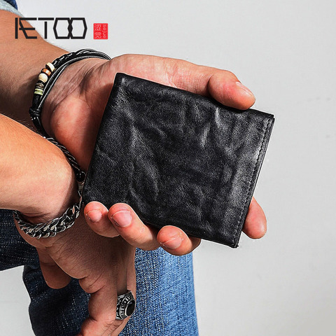 AETOO-petit porte-monnaie vertical pour hommes, section courte, simple, vintage, portefeuille en vieux cuir pour dames ► Photo 1/6